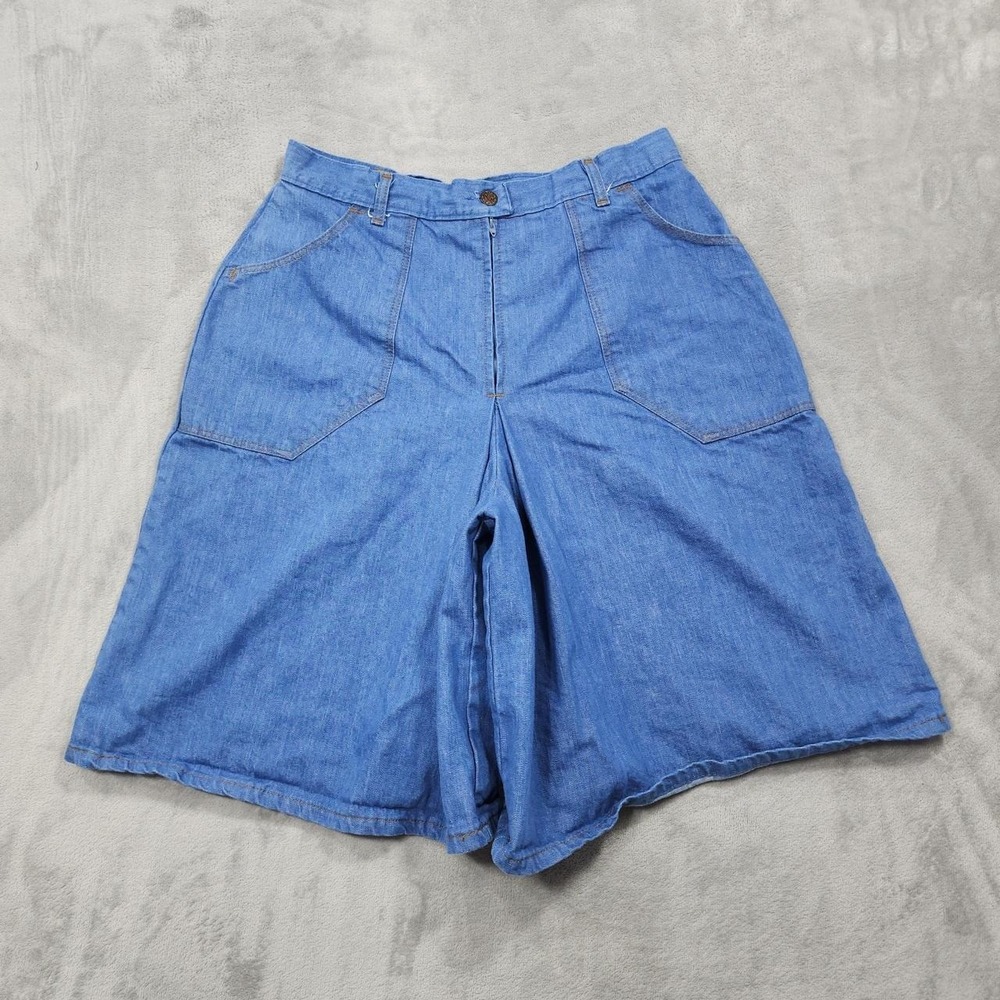Vintage Sears Shorts Womens M Blue Denim High Rise Culotte Gaucho Relaxed Casual